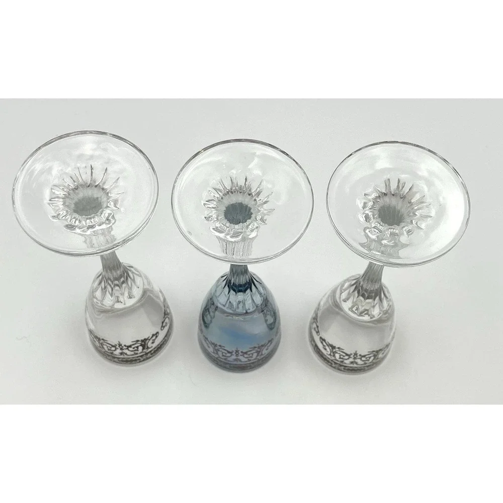 Vintage 1960s Italian Platinum Overlay Cordial Liquor Glasses Set of 3 Decorated